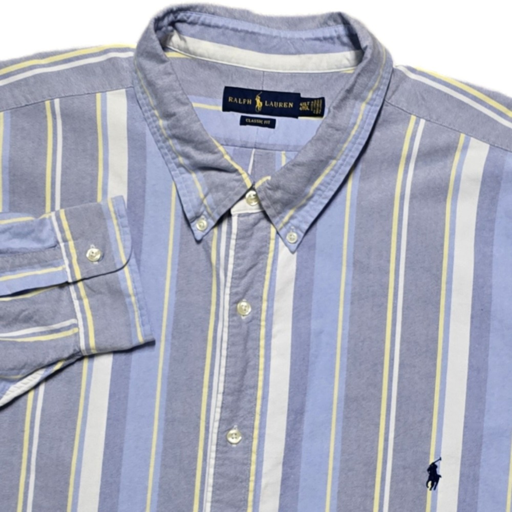 Polo Ralph Lauren Classic Fit Oxford Chambray Striped Button Shirt Men 4XLT Pony